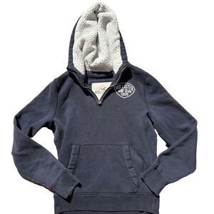 HOLLISTER “Surf Club” Navy Blue Lined 1/4 Zip Hoodie Size Large